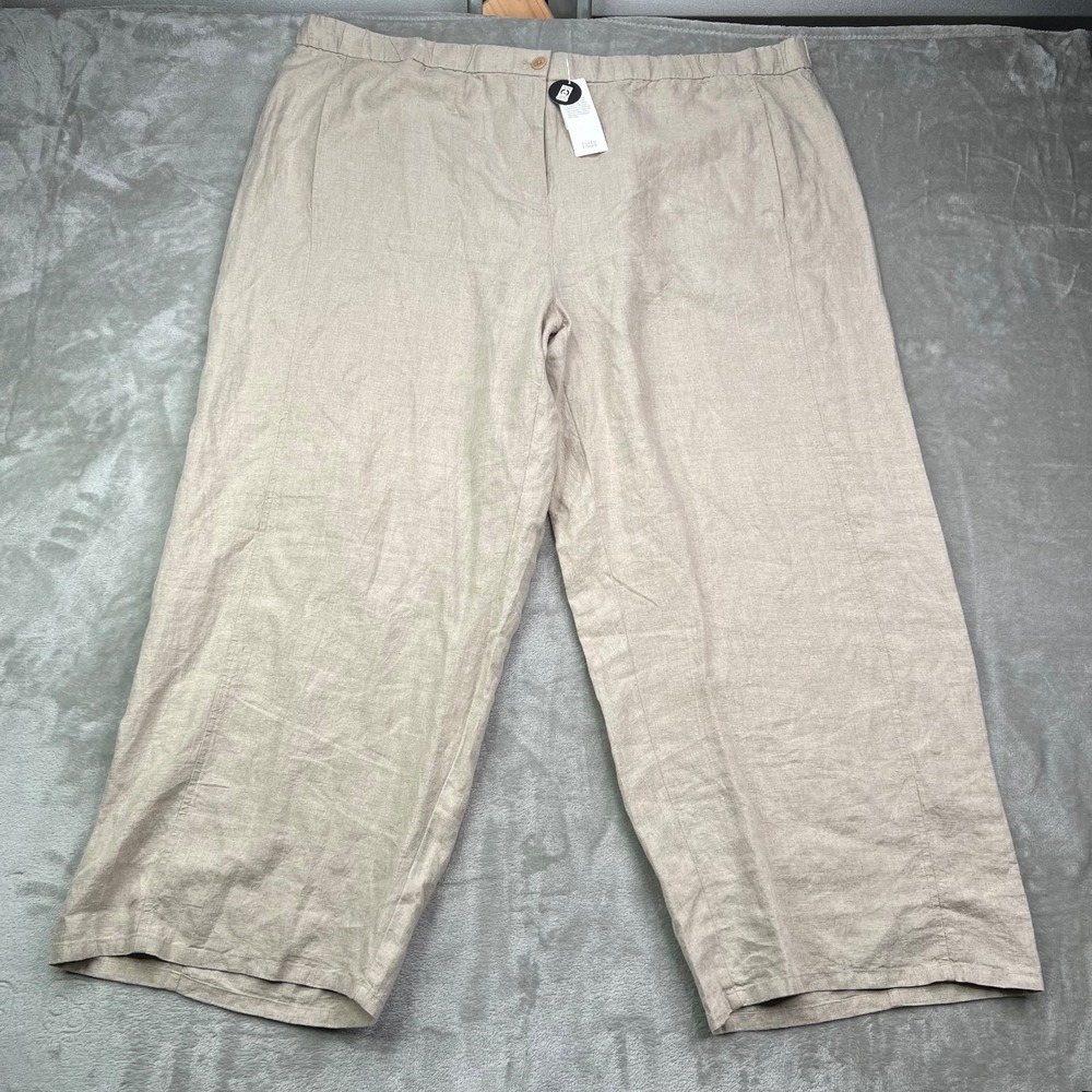 Eileen Fisher Wide Leg Ankle Pants Womens 3XL Beige Cropped Coastal 100% Linen